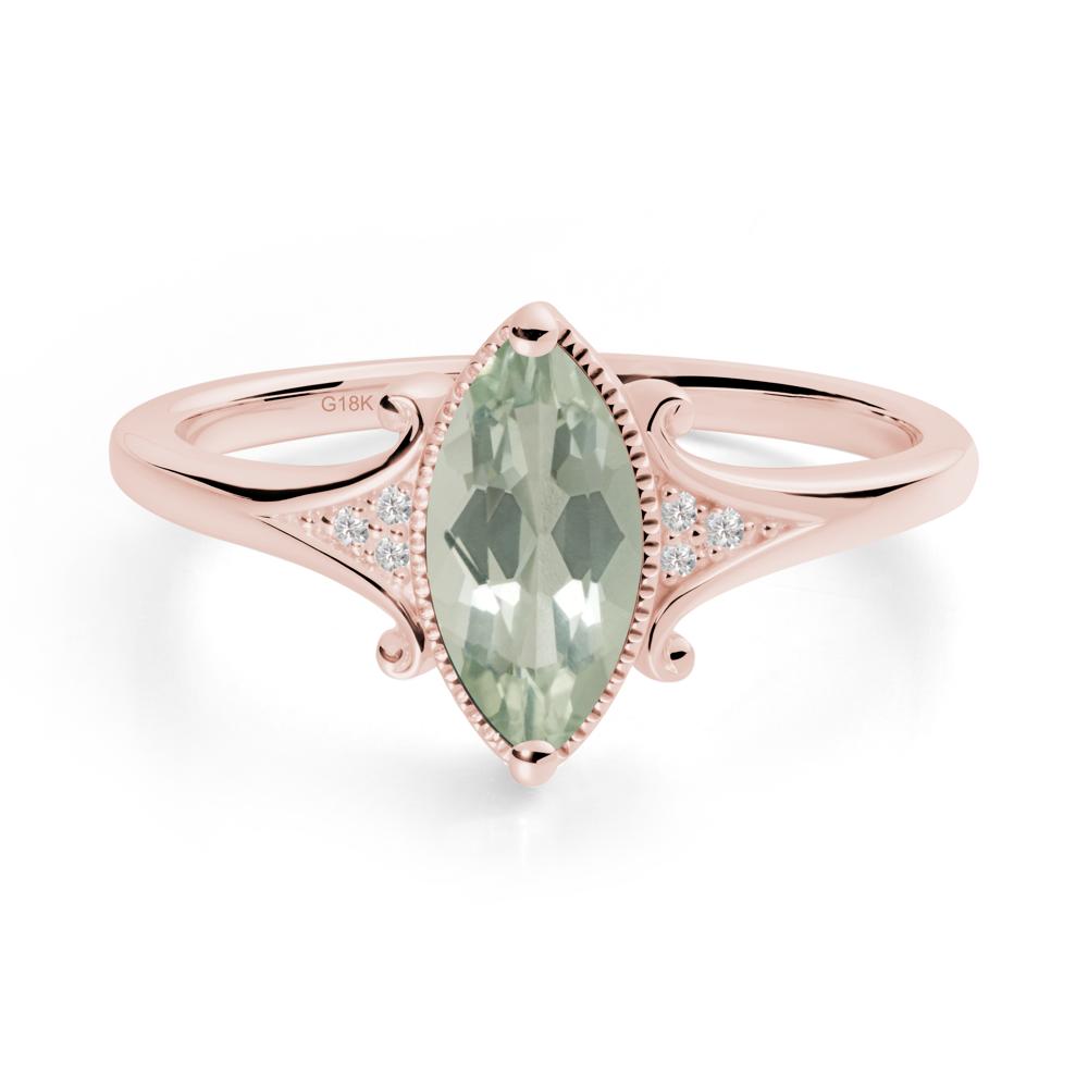 Marquise Green Amethyst Milgrain Halo Ring - LUO Jewelry #metal_18k rose gold