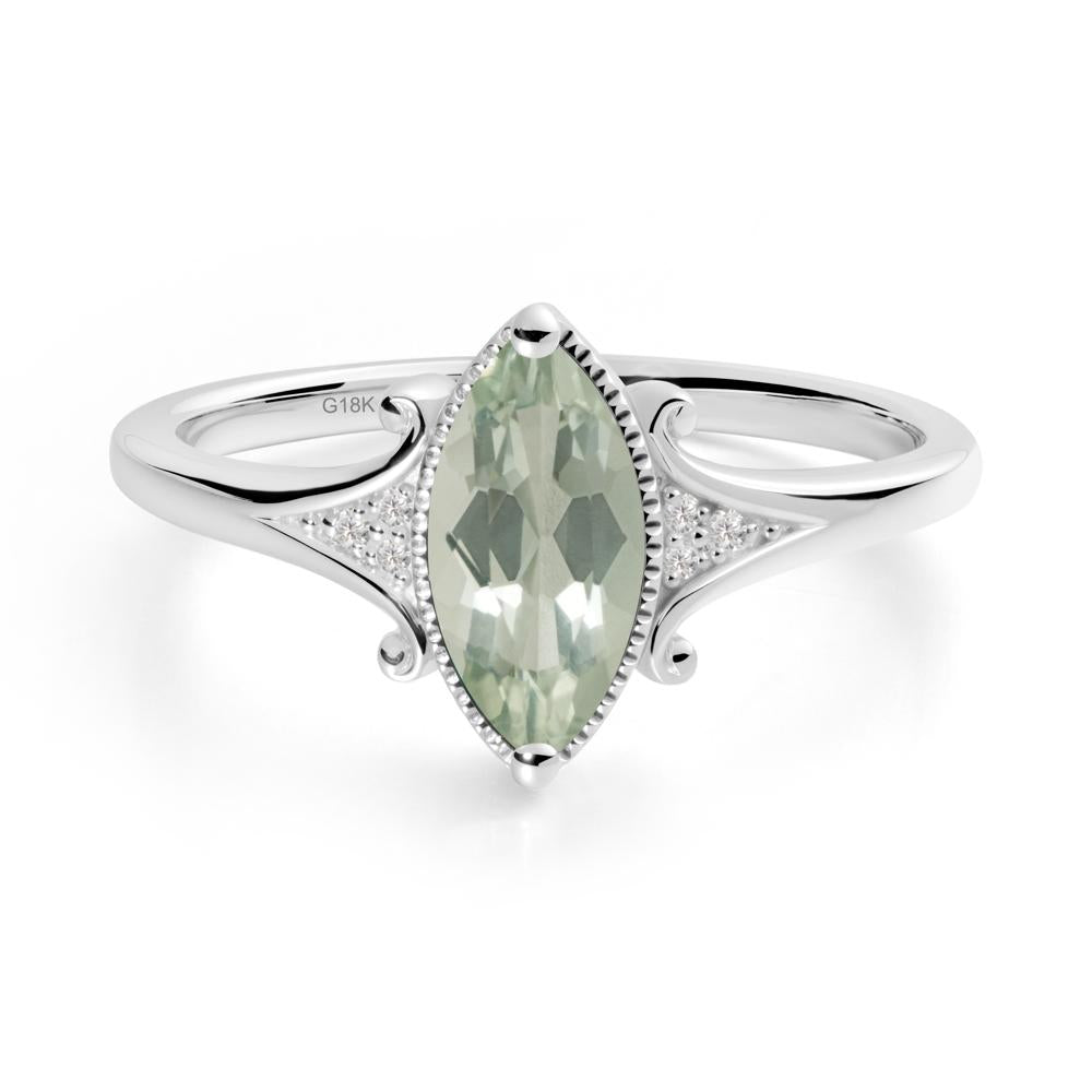 Marquise Green Amethyst Milgrain Halo Ring - LUO Jewelry #metal_18k white gold