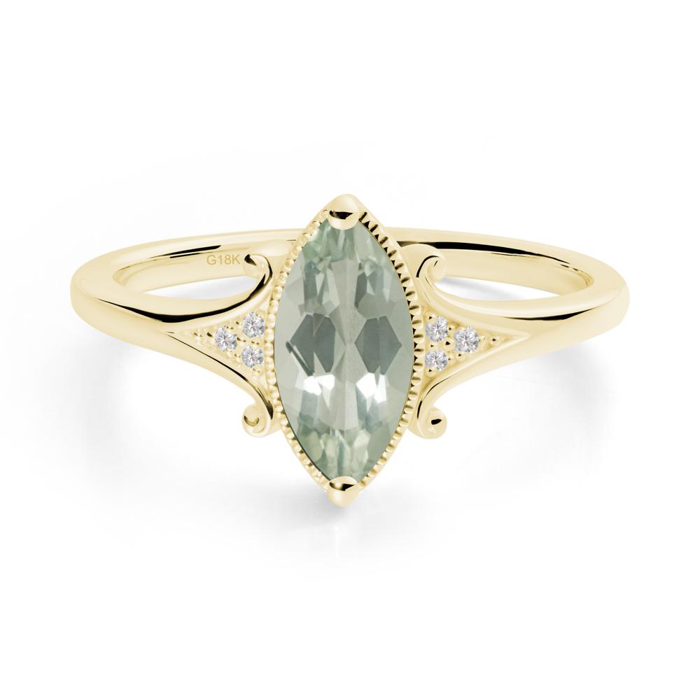 Marquise Green Amethyst Milgrain Halo Ring - LUO Jewelry #metal_18k yellow gold