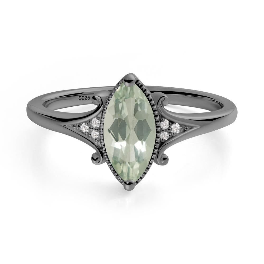 Marquise Green Amethyst Milgrain Halo Ring - LUO Jewelry #metal_black finish sterling silver