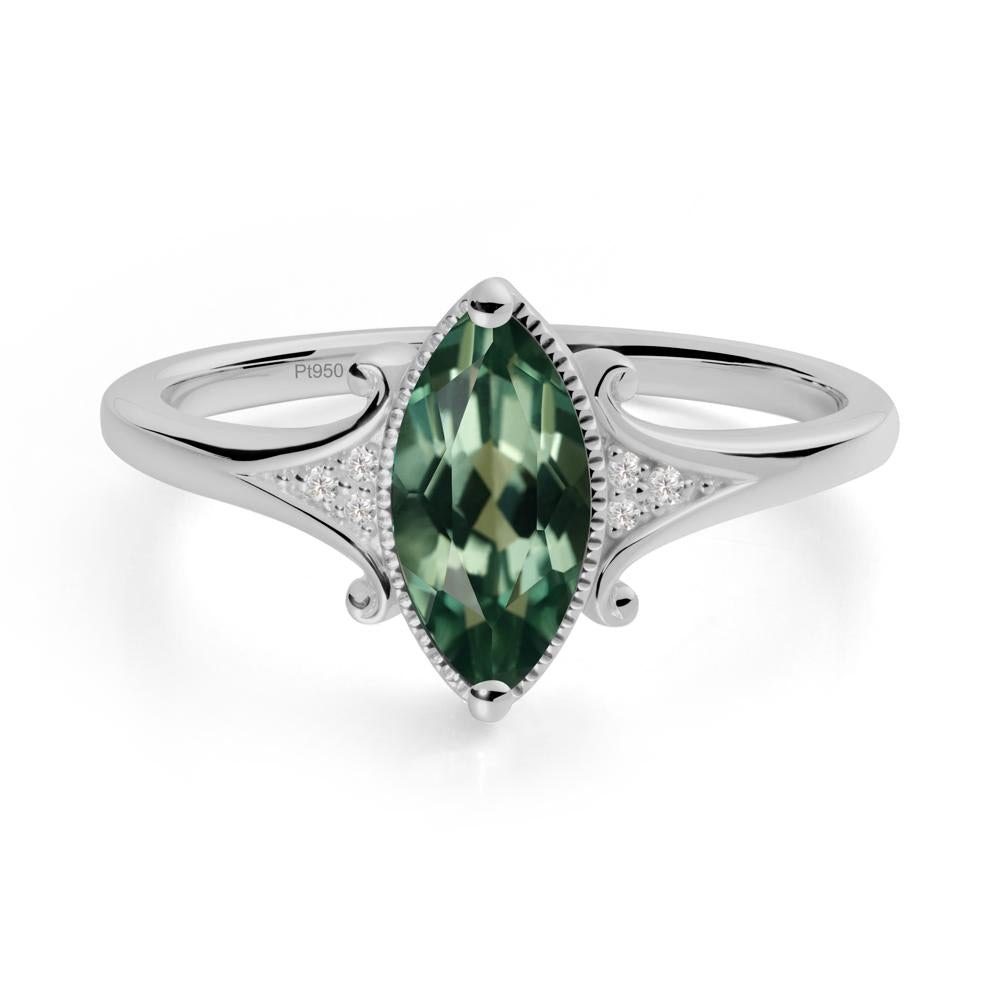 Scrollwork Marquise Green Sapphire Ring - LUO Jewelry #metal_platinum