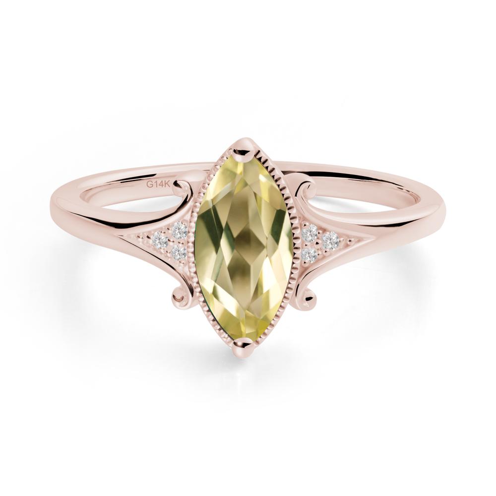 Marquise Lemon Quartz Milgrain Halo Ring - LUO Jewelry #metal_14k rose gold