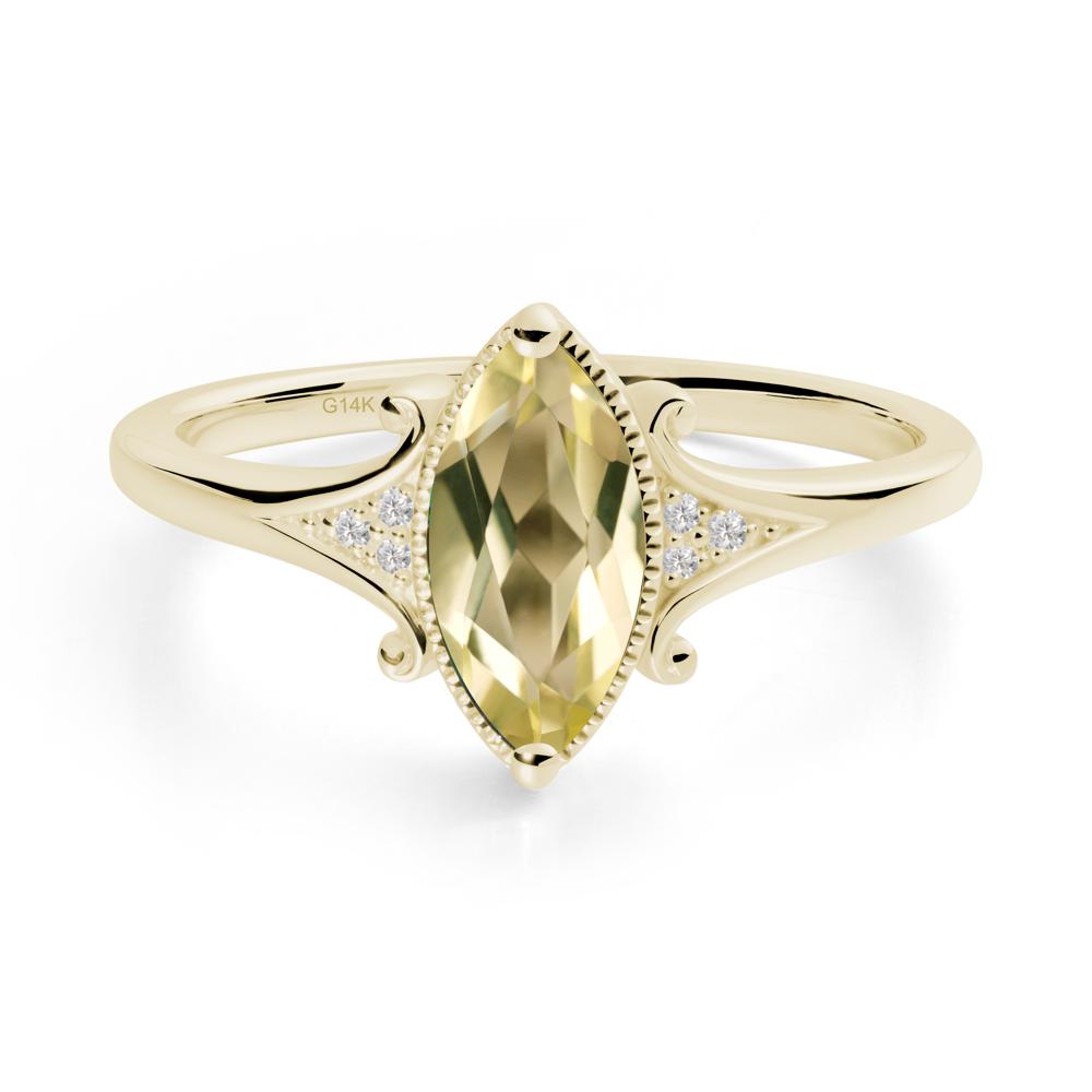Marquise Lemon Quartz Milgrain Halo Ring - LUO Jewelry #metal_14k yellow gold
