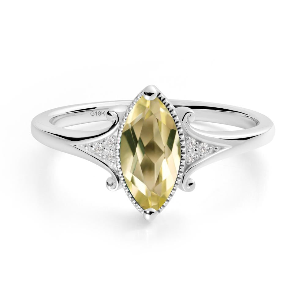 Marquise Lemon Quartz Milgrain Halo Ring - LUO Jewelry #metal_18k white gold
