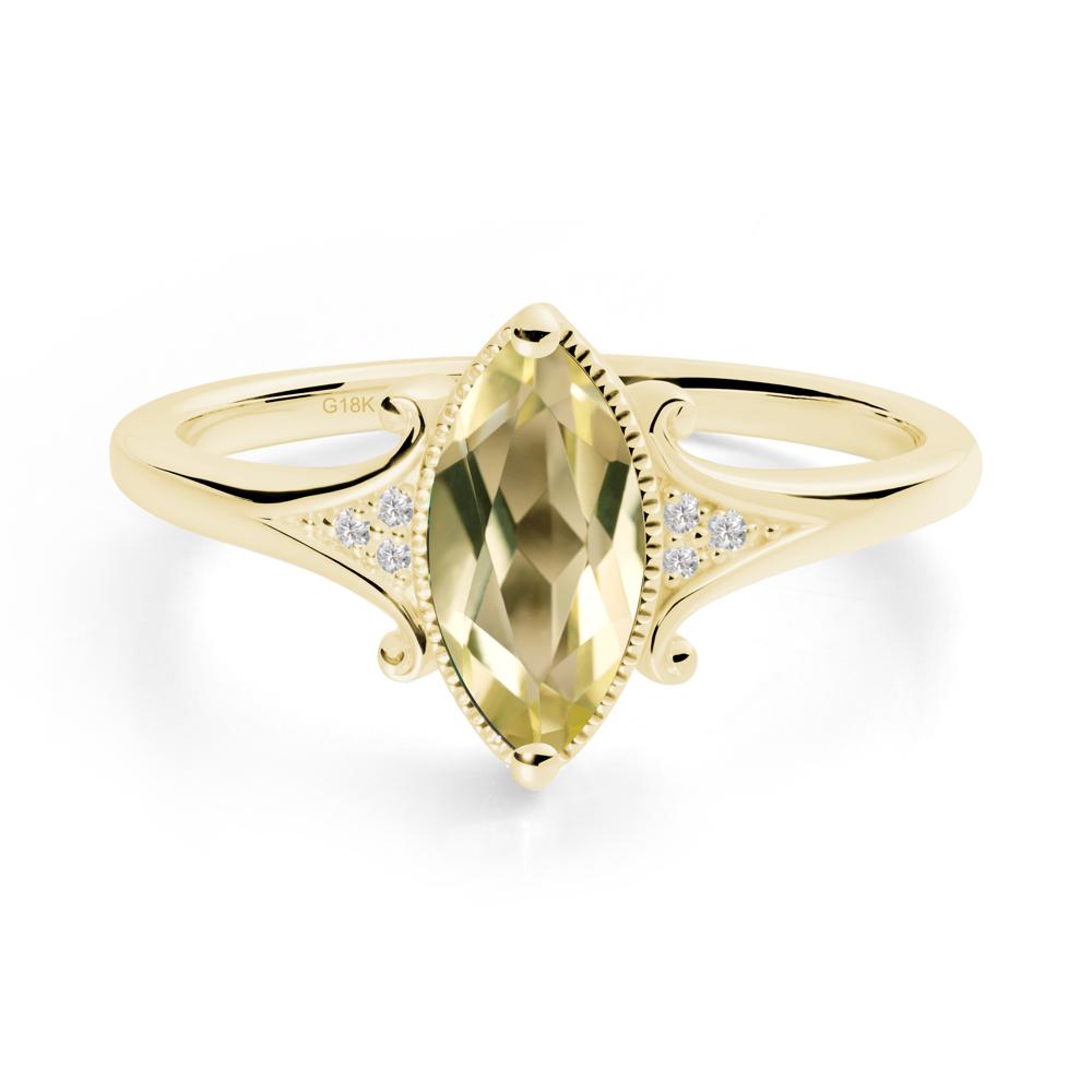 Marquise Lemon Quartz Milgrain Halo Ring - LUO Jewelry #metal_18k yellow gold