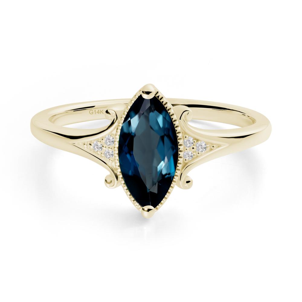 Marquise London Blue Topaz Ring with Milgrain Halo - LUO Jewelry #metal_14k yellow gold