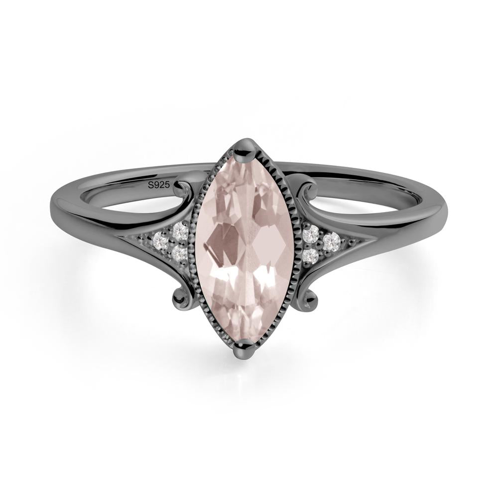 Scrollwork Marquise Morganite Ring - LUO Jewelry #metal_black finish sterling silver