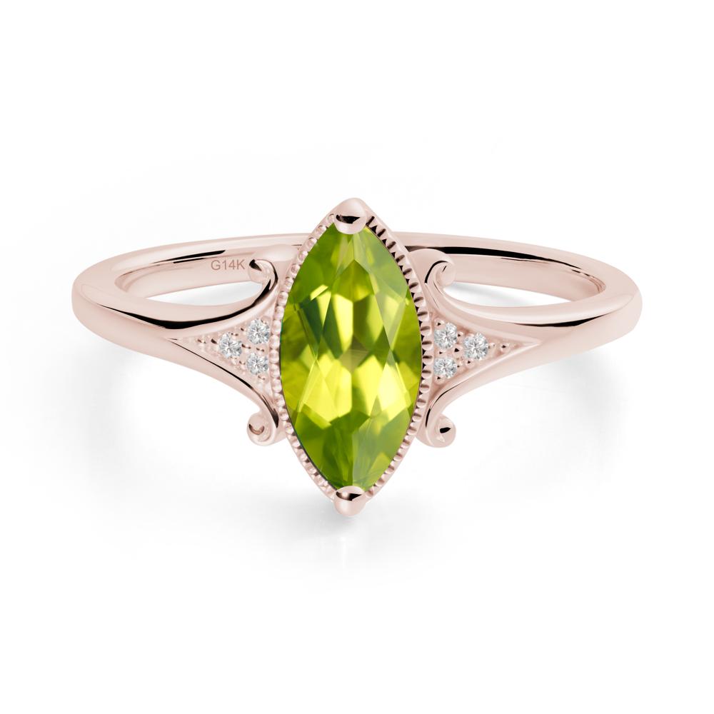 Marquise Peridot Milgrain Halo Ring - LUO Jewelry #metal_14k rose gold