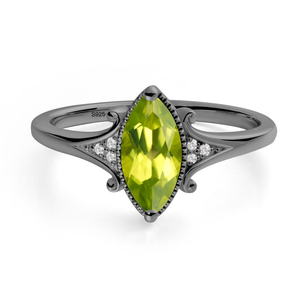Marquise Peridot Milgrain Halo Ring - LUO Jewelry #metal_black finish sterling silver