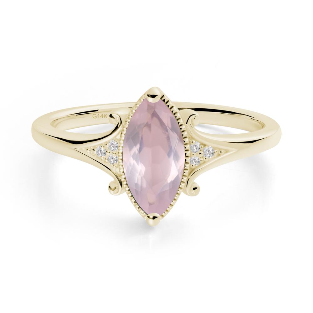 Marquise Rose Quartz Milgrain Halo Ring - LUO Jewelry #metal_14k yellow gold