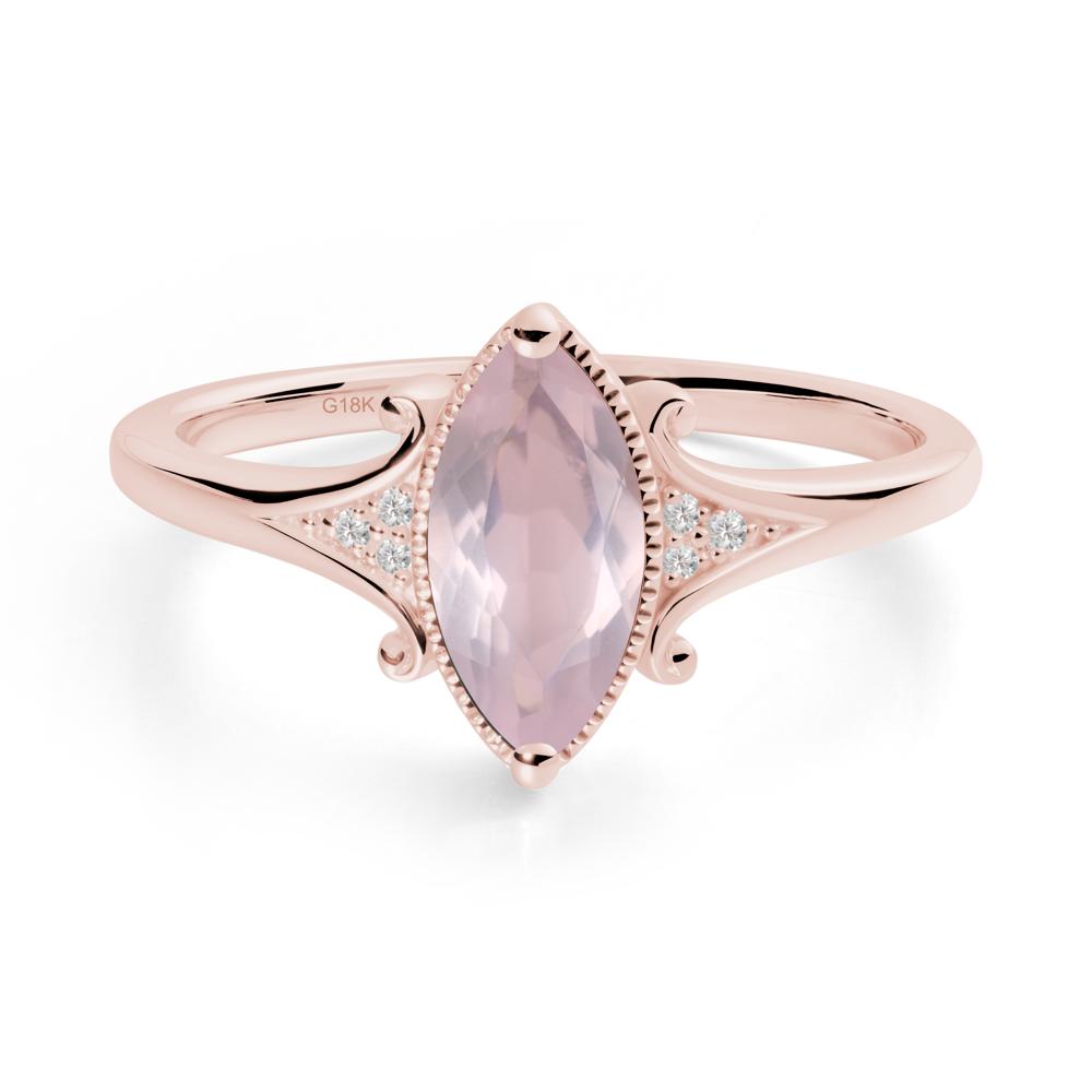 Marquise Rose Quartz Milgrain Halo Ring - LUO Jewelry #metal_18k rose gold