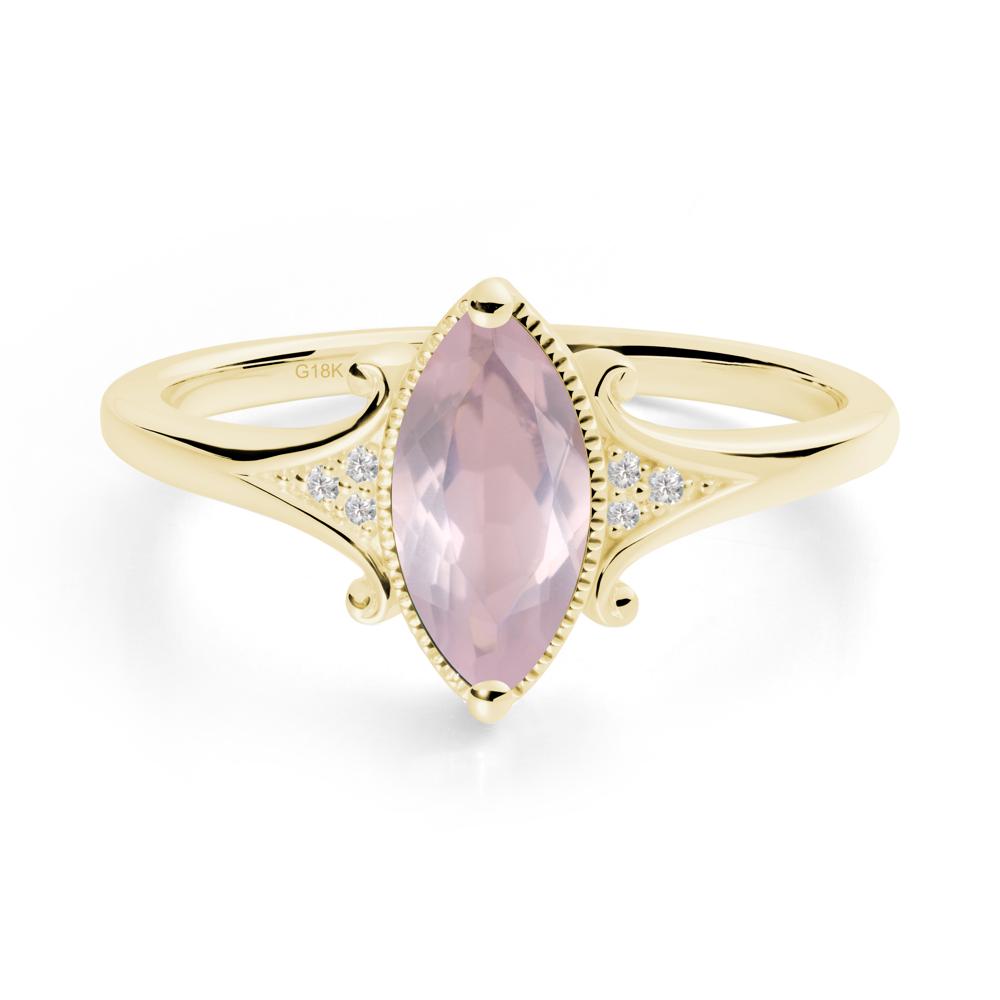 Marquise Rose Quartz Milgrain Halo Ring - LUO Jewelry #metal_18k yellow gold