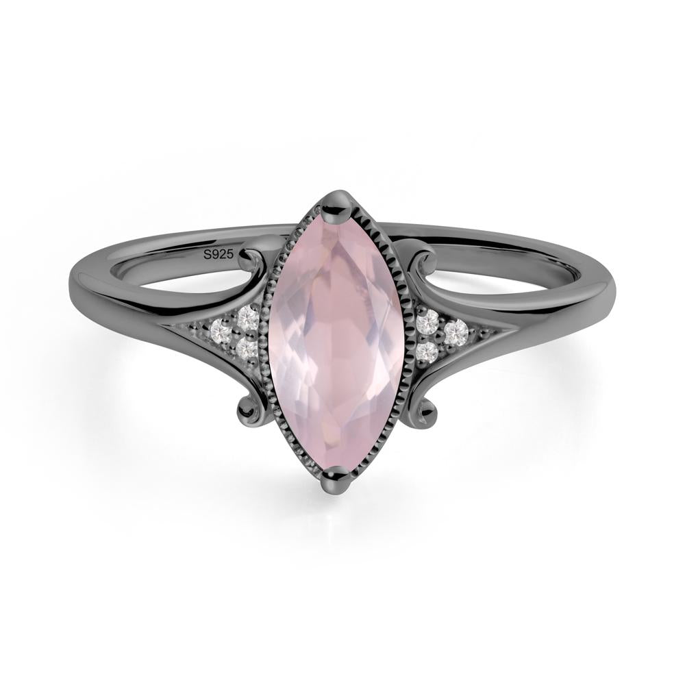 Marquise Rose Quartz Milgrain Halo Ring - LUO Jewelry #metal_black finish sterling silver