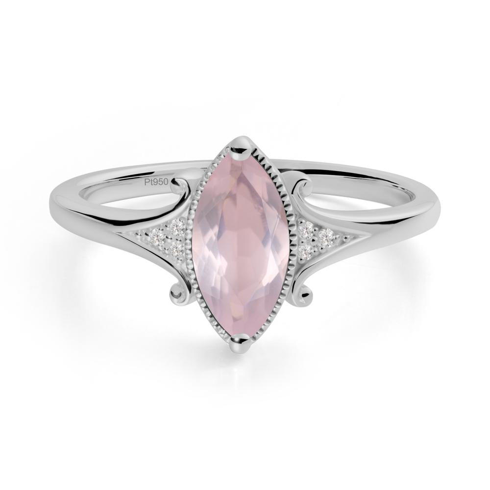 Marquise Rose Quartz Milgrain Halo Ring - LUO Jewelry #metal_platinum