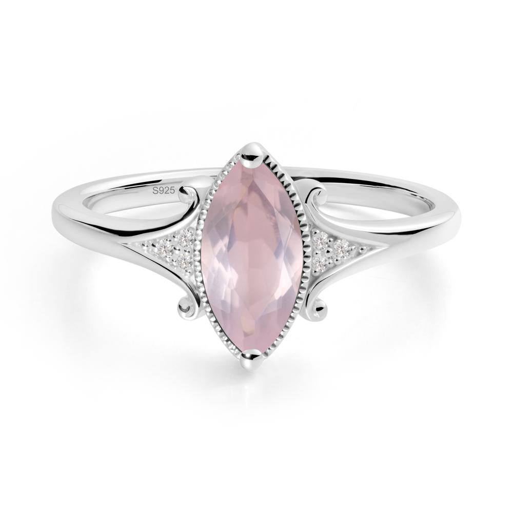 Marquise Rose Quartz Milgrain Halo Ring - LUO Jewelry #metal_sterling silver