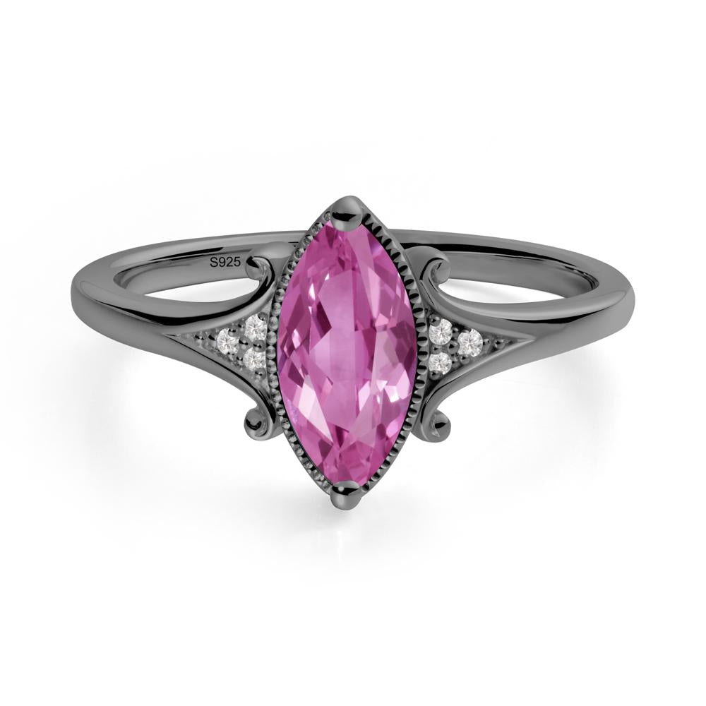 Scrollwork Marquise Pink Sapphire Ring - LUO Jewelry #metal_black finish sterling silver