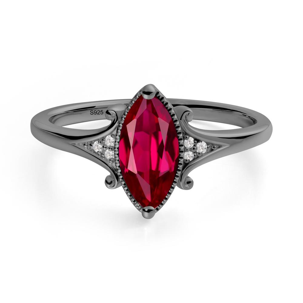 Scrollwork Marquise Ruby Ring - LUO Jewelry #metal_black finish sterling silver