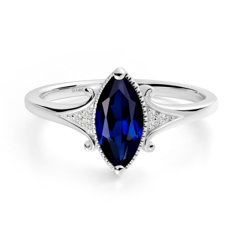 Marquise Sapphire Ring with Milgrain Halo - LUO Jewelry #metal_14k white gold