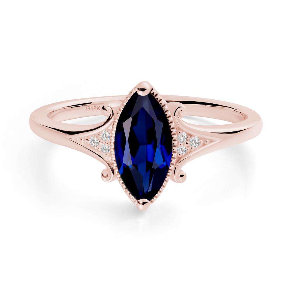 Marquise Sapphire Ring with Milgrain Halo - LUO Jewelry #metal_18k rose gold