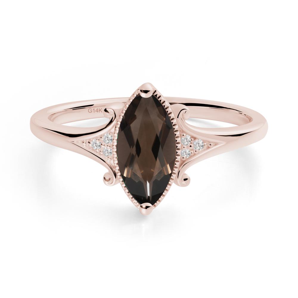 Marquise Smoky Quartz Ring with Milgrain Halo - LUO Jewelry #metal_14k rose gold