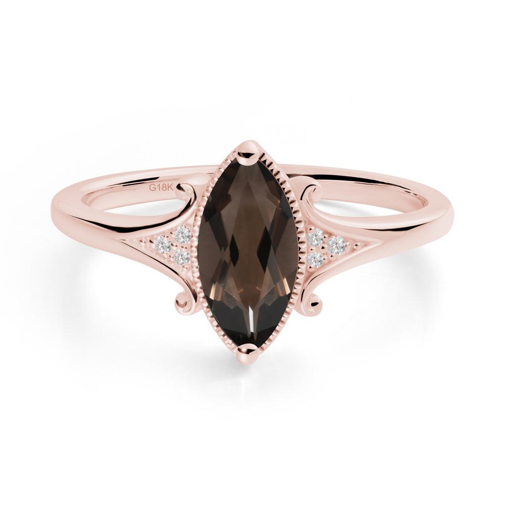 Marquise Smoky Quartz Ring with Milgrain Halo - LUO Jewelry #metal_18k rose gold