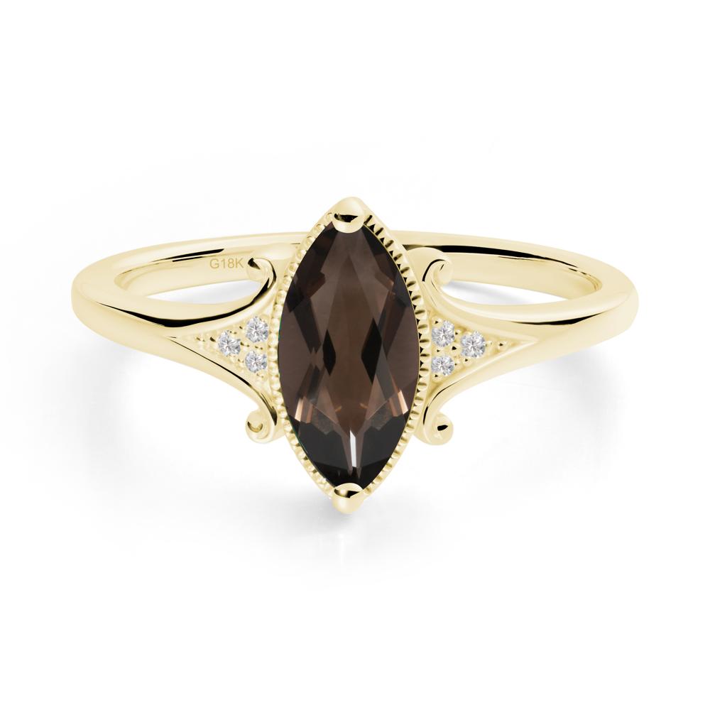 Marquise Smoky Quartz Ring with Milgrain Halo - LUO Jewelry #metal_18k yellow gold