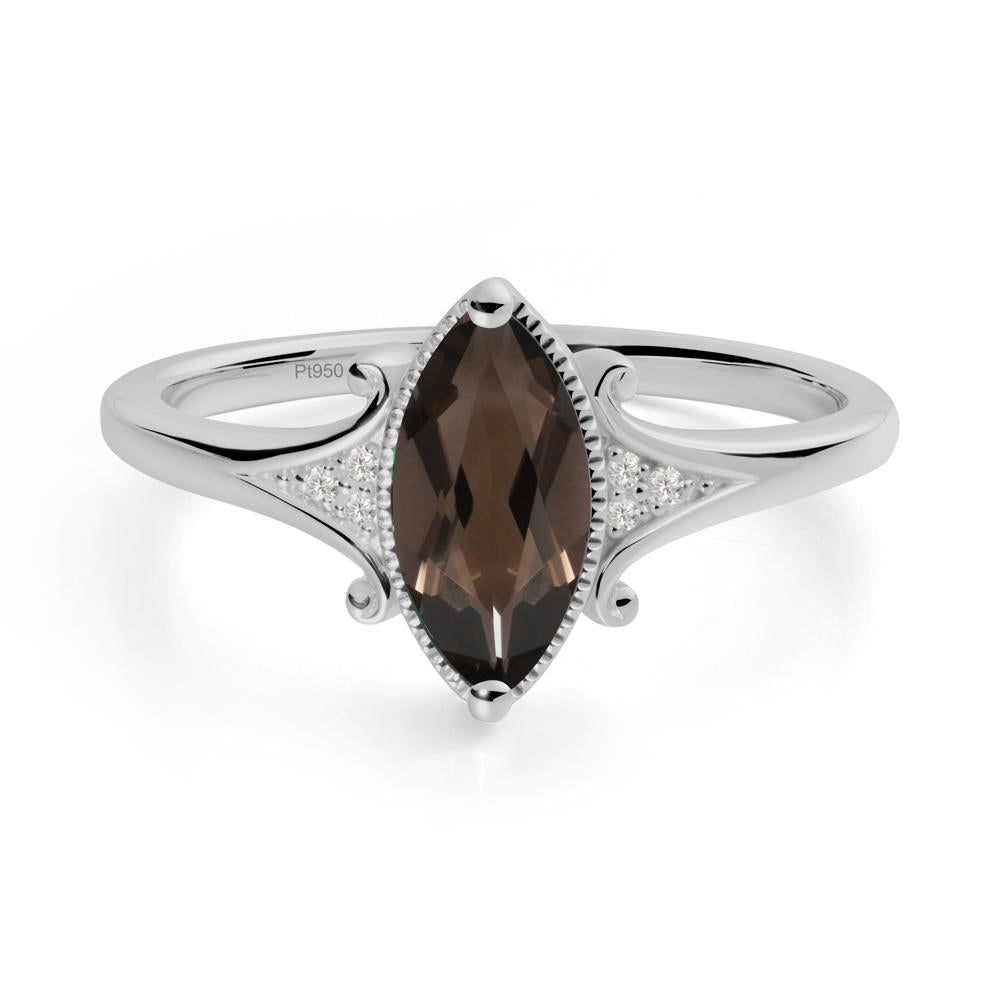 Marquise Smoky Quartz Ring with Milgrain Halo - LUO Jewelry #metal_platinum