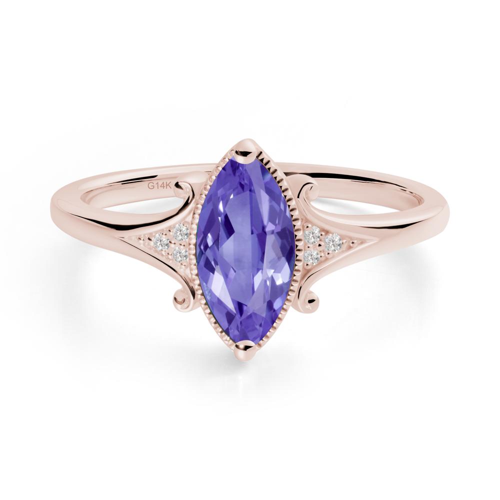 Marquise Tanzanite Milgrain Halo Ring - LUO Jewelry #metal_14k rose gold