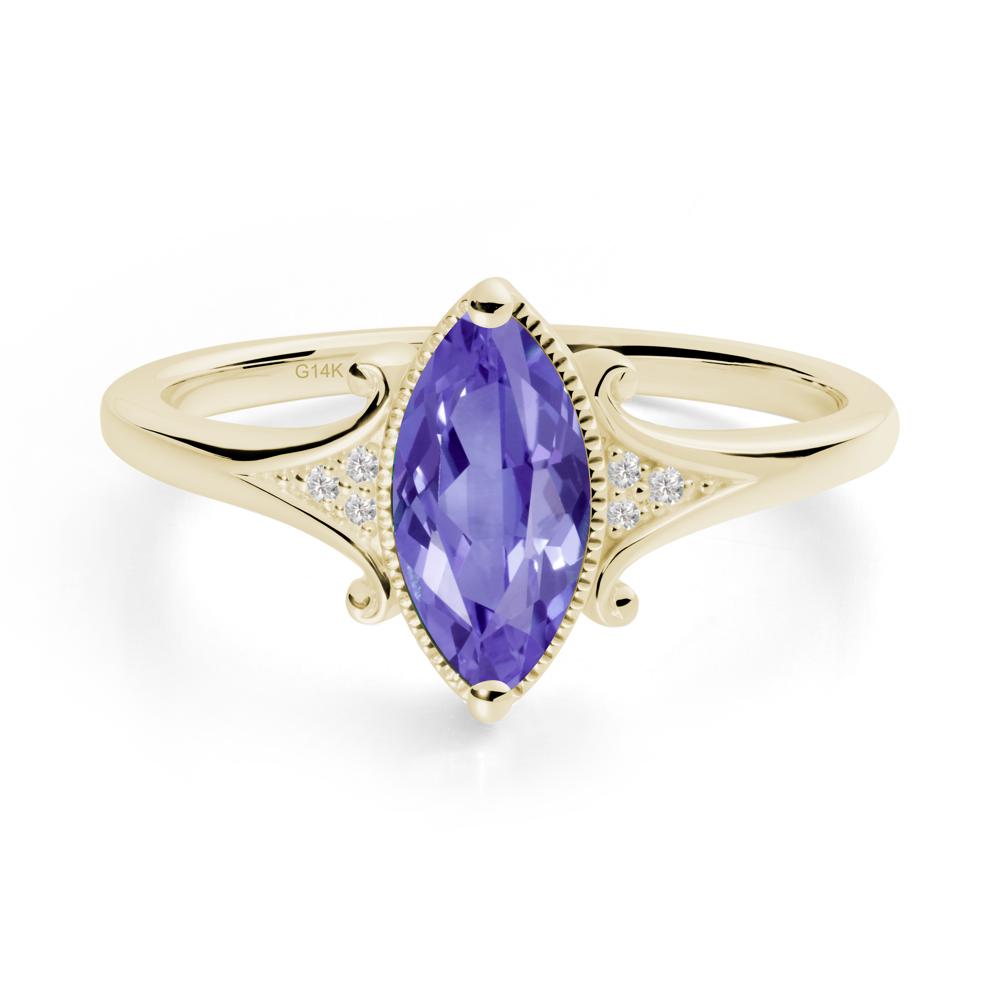 Marquise Tanzanite Milgrain Halo Ring - LUO Jewelry #metal_14k yellow gold