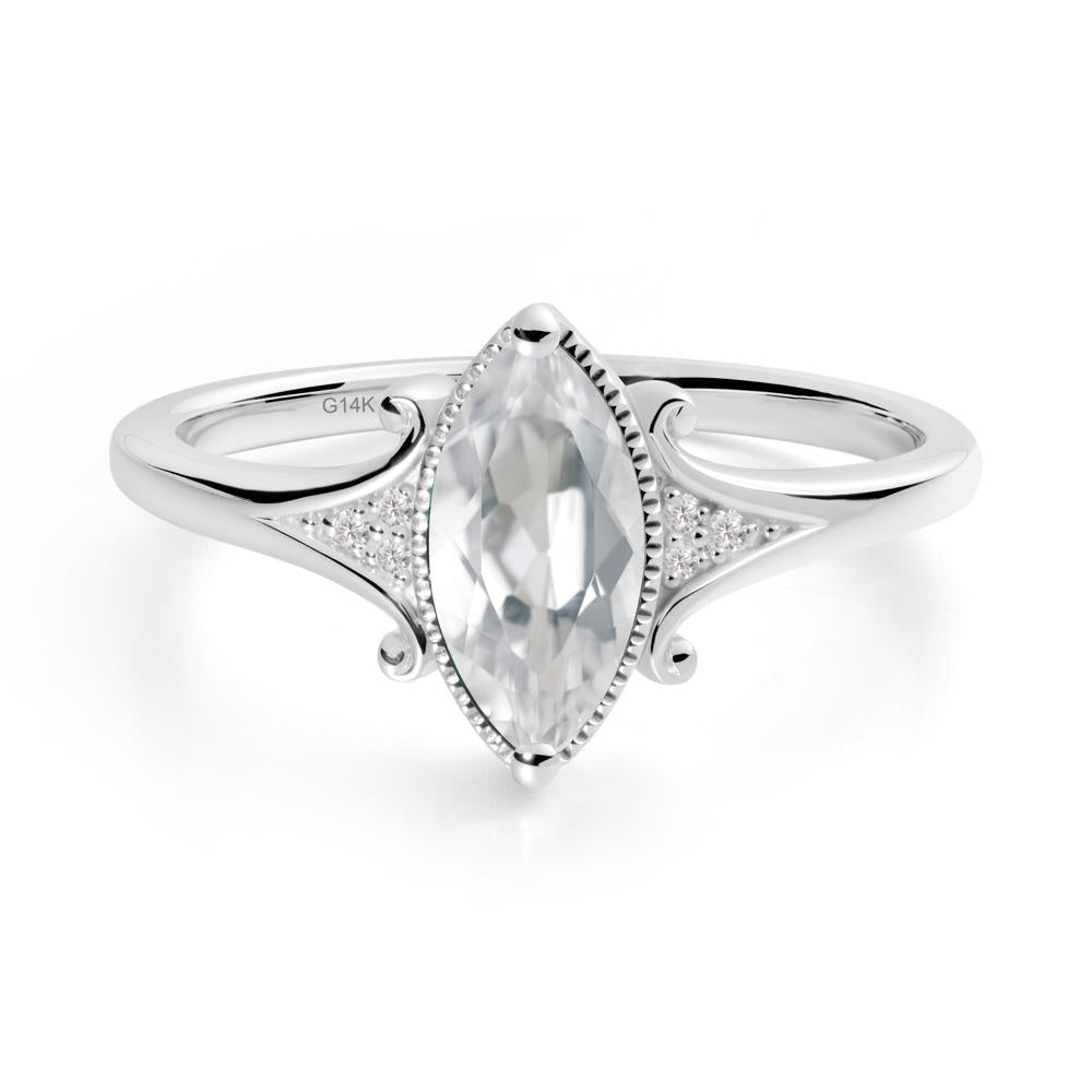 Marquise White Topaz Ring with Milgrain Halo - LUO Jewelry #metal_14k white gold