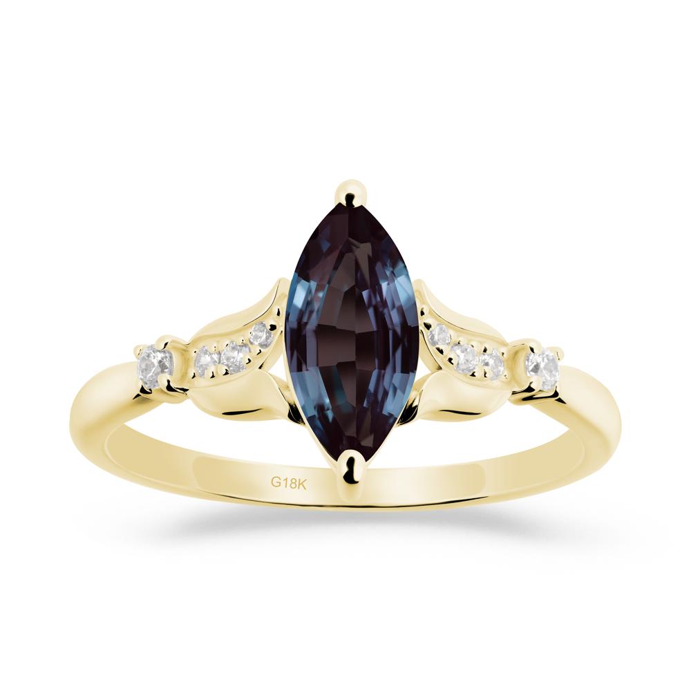 Marquise Alexandrite Floral Engagement Ring - LUO Jewelry #metal_18k yellow gold