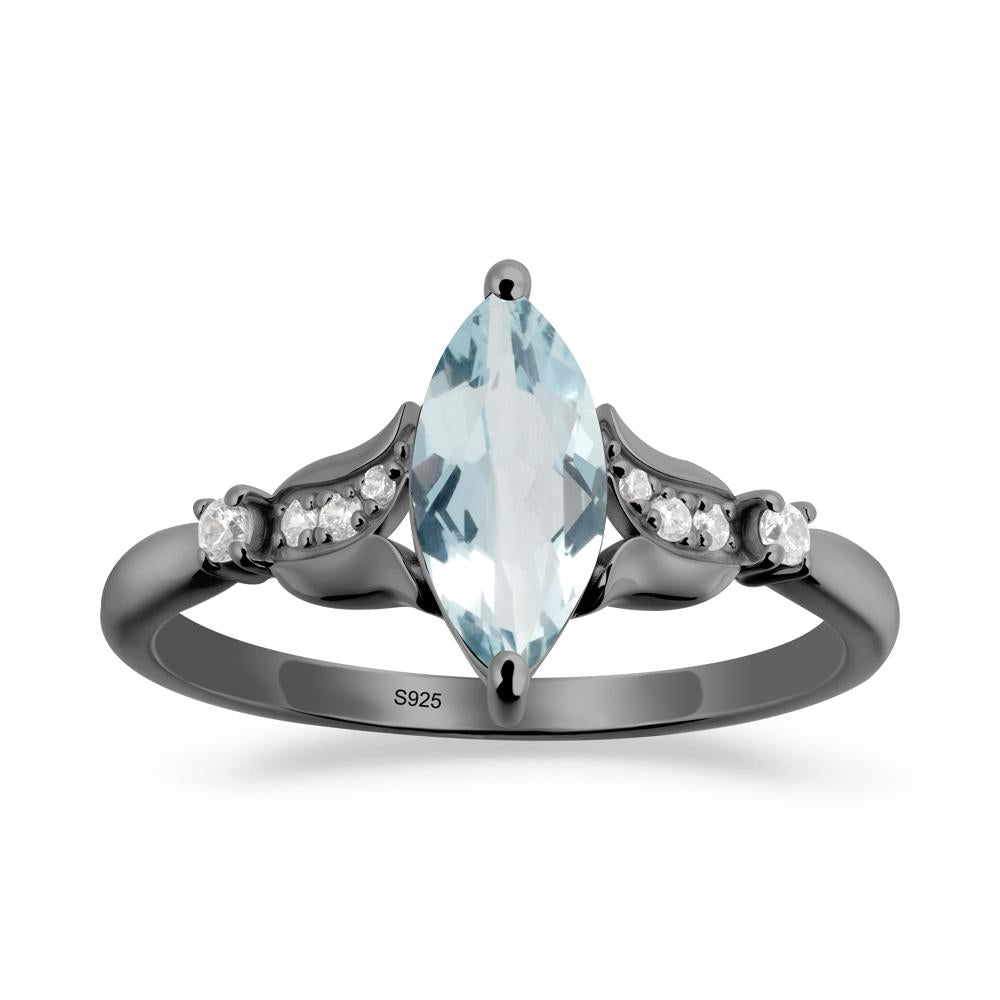 Marquise Aquamarine Floral Engagement Ring - LUO Jewelry #metal_black finish sterling silver