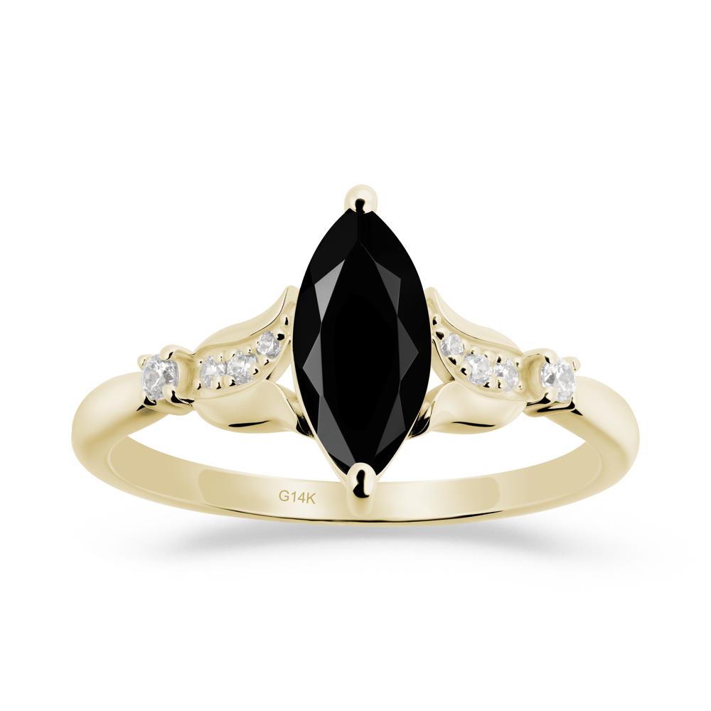 Marquise Black Spinel Floral Engagement Ring - LUO Jewelry #metal_14k yellow gold