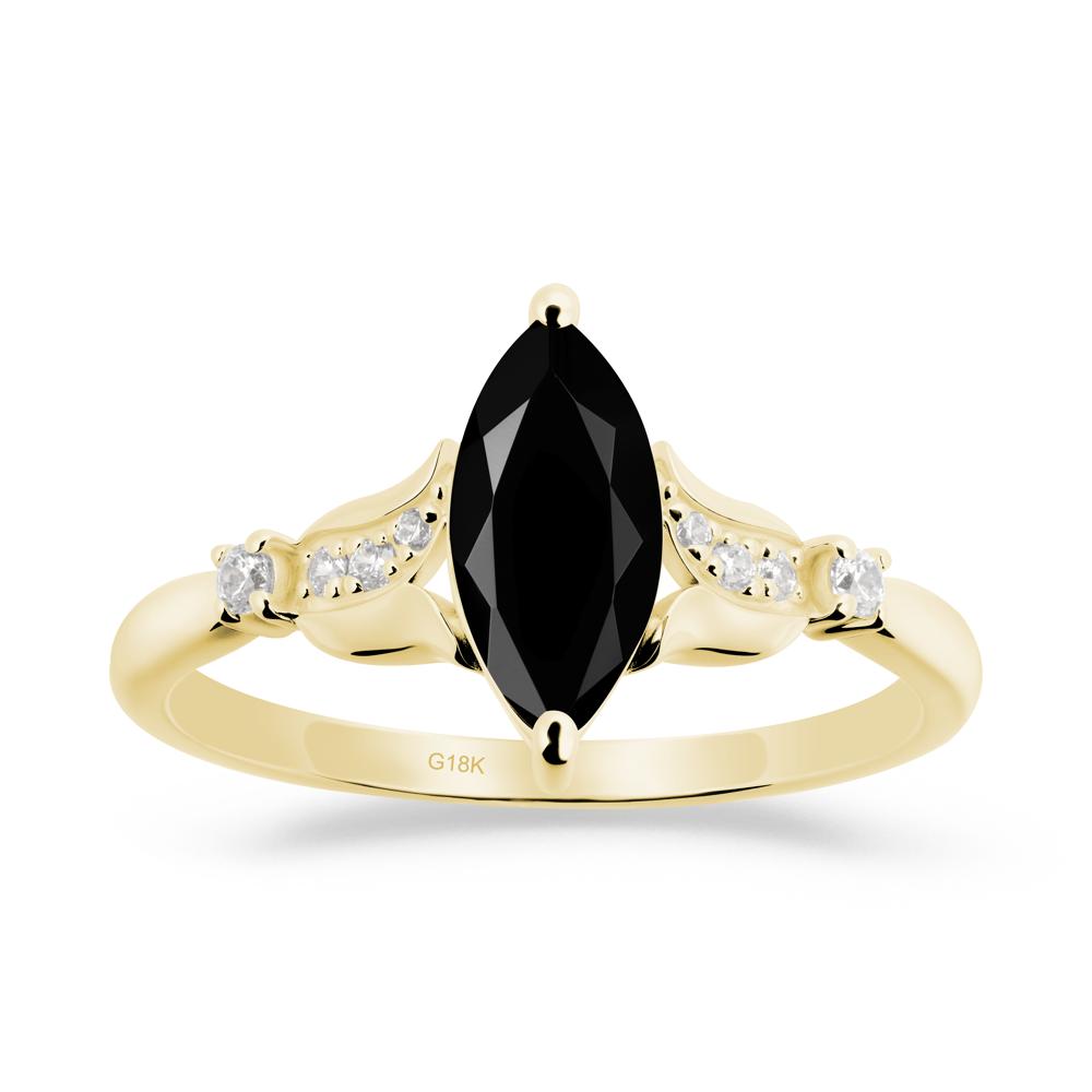 Marquise Black Spinel Floral Engagement Ring - LUO Jewelry #metal_18k yellow gold