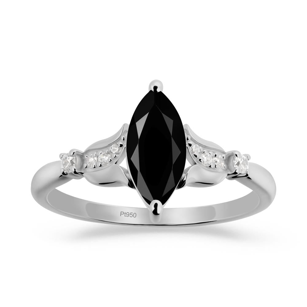 Marquise Black Spinel Floral Engagement Ring - LUO Jewelry #metal_platinum