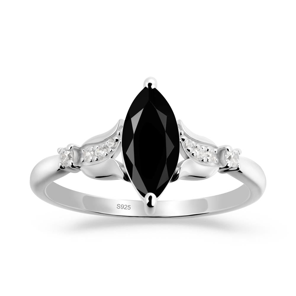 Marquise Black Spinel Floral Engagement Ring - LUO Jewelry #metal_sterling silver