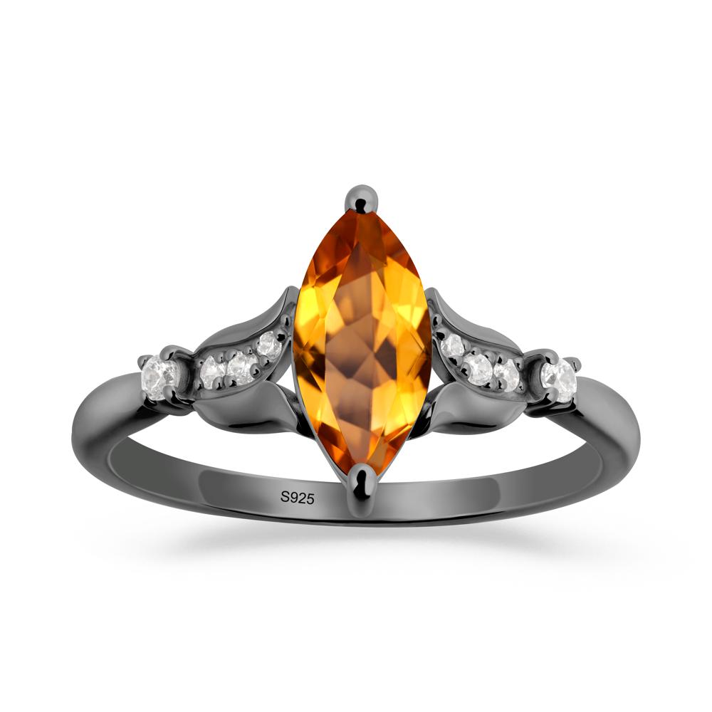 Marquise Citrine Floral Engagement Ring - LUO Jewelry #metal_black finish sterling silver