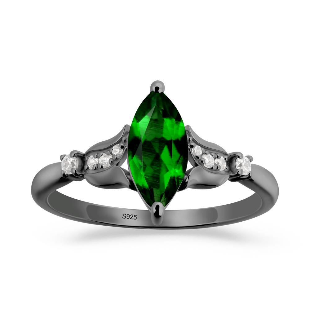 Marquise Diopside Floral Engagement Ring - LUO Jewelry #metal_black finish sterling silver