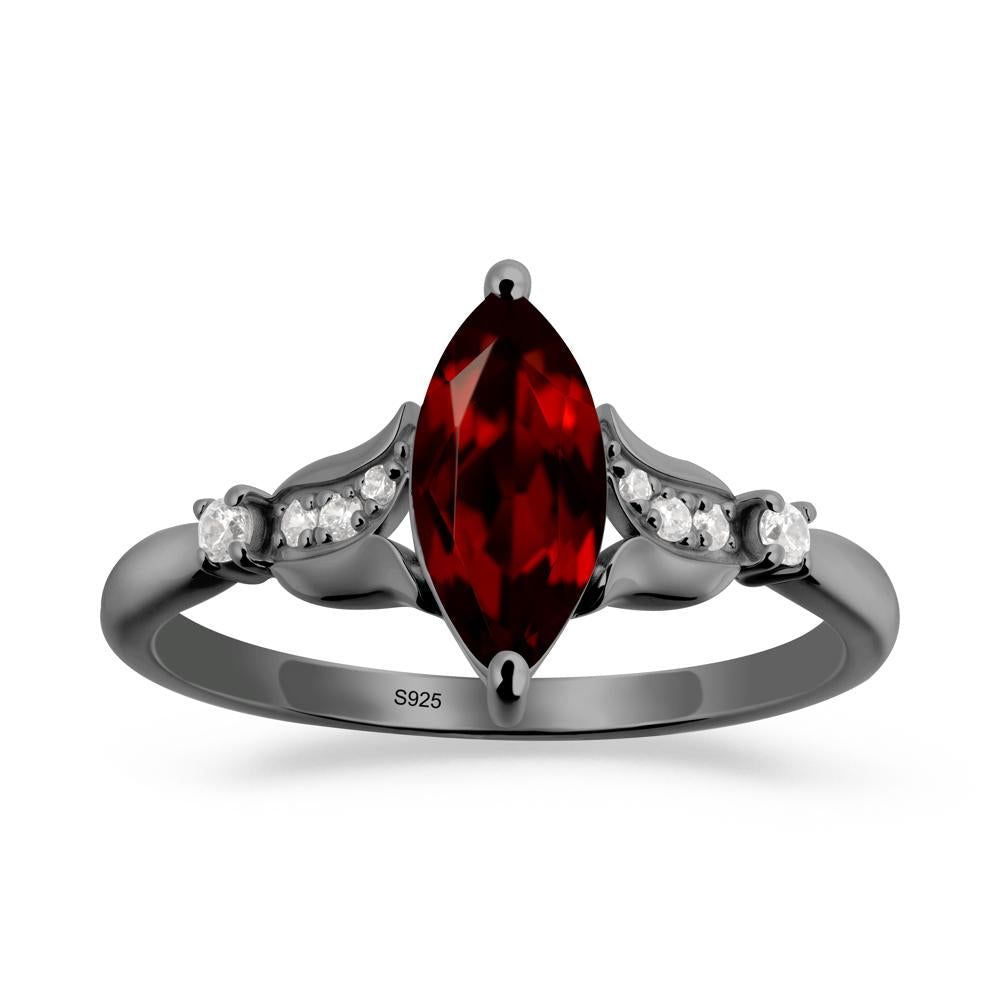 Marquise Garnet Floral Engagement Ring - LUO Jewelry #metal_black finish sterling silver