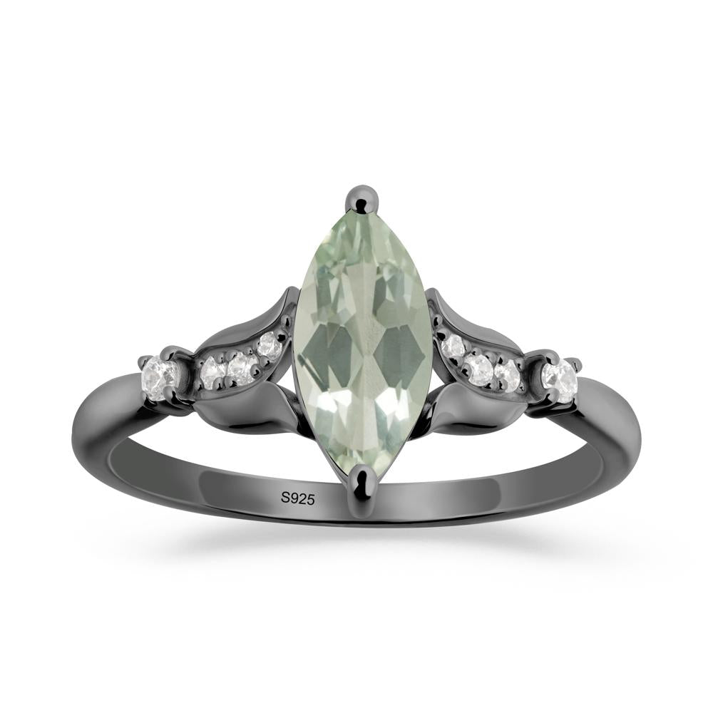 Marquise Green Amethyst Floral Engagement Ring - LUO Jewelry #metal_black finish sterling silver