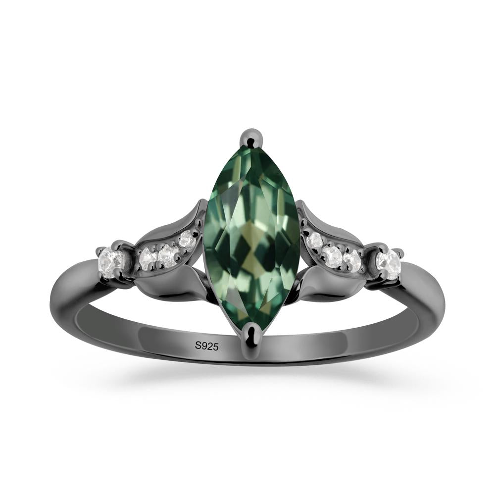 Marquise Green Sapphire Floral Engagement Ring - LUO Jewelry #metal_black finish sterling silver