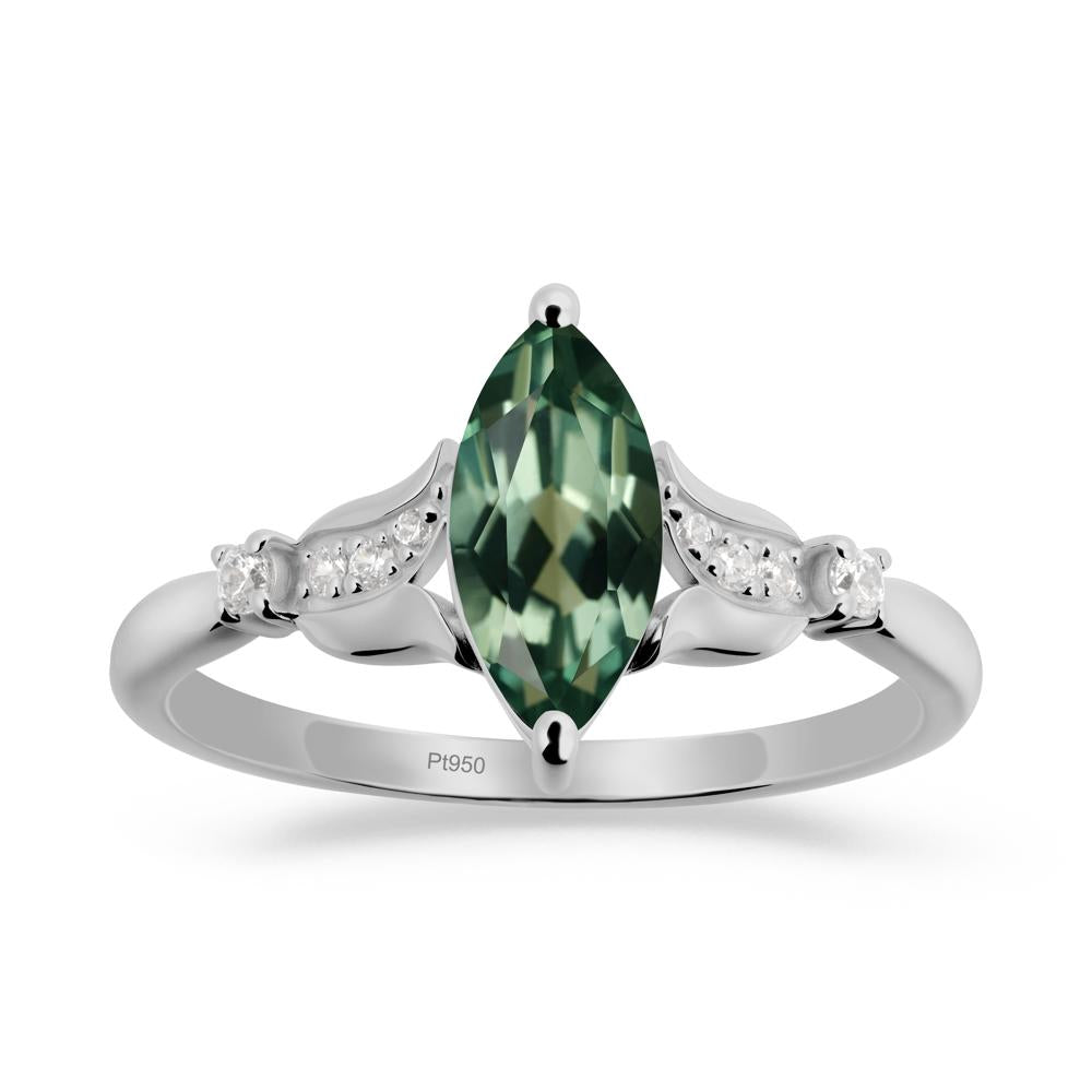 Marquise Green Sapphire Floral Engagement Ring - LUO Jewelry #metal_platinum