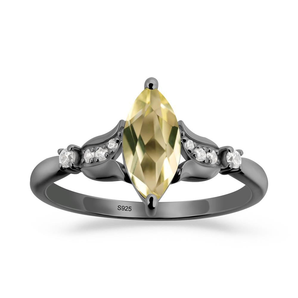 Marquise Lemon Quartz Floral Engagement Ring - LUO Jewelry #metal_black finish sterling silver