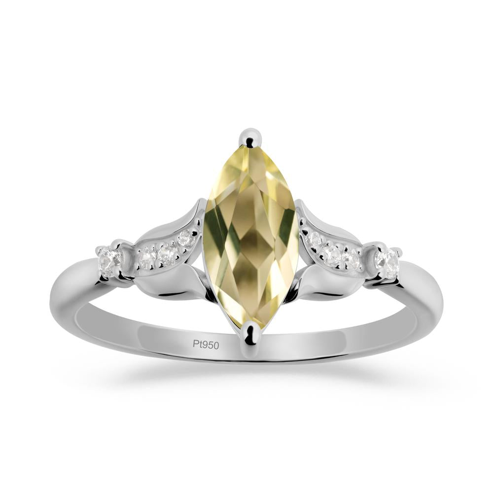 Marquise Lemon Quartz Floral Engagement Ring - LUO Jewelry #metal_platinum