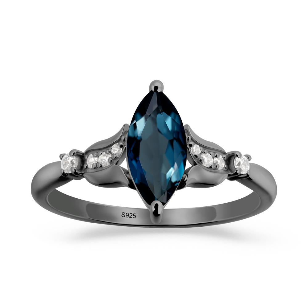 Marquise London Blue Topaz Floral Engagement Ring - LUO Jewelry #metal_black finish sterling silver