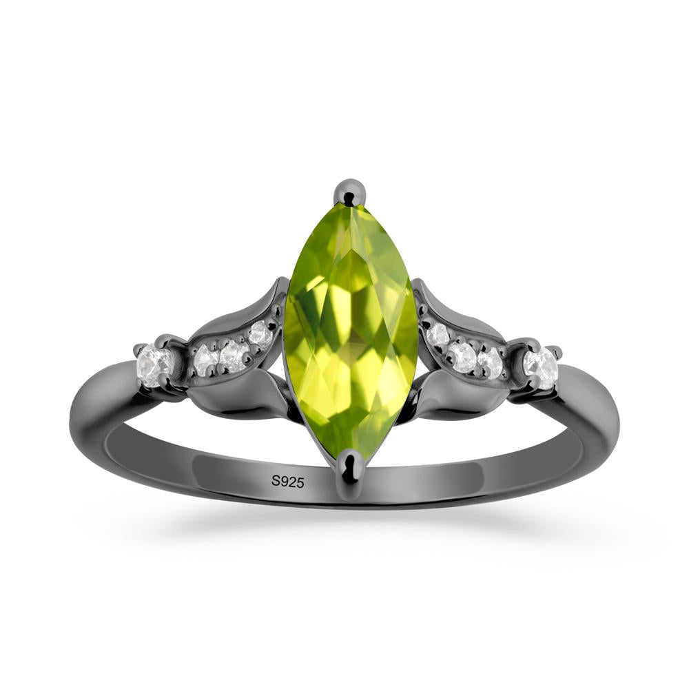 Marquise Peridot Floral Engagement Ring - LUO Jewelry #metal_black finish sterling silver