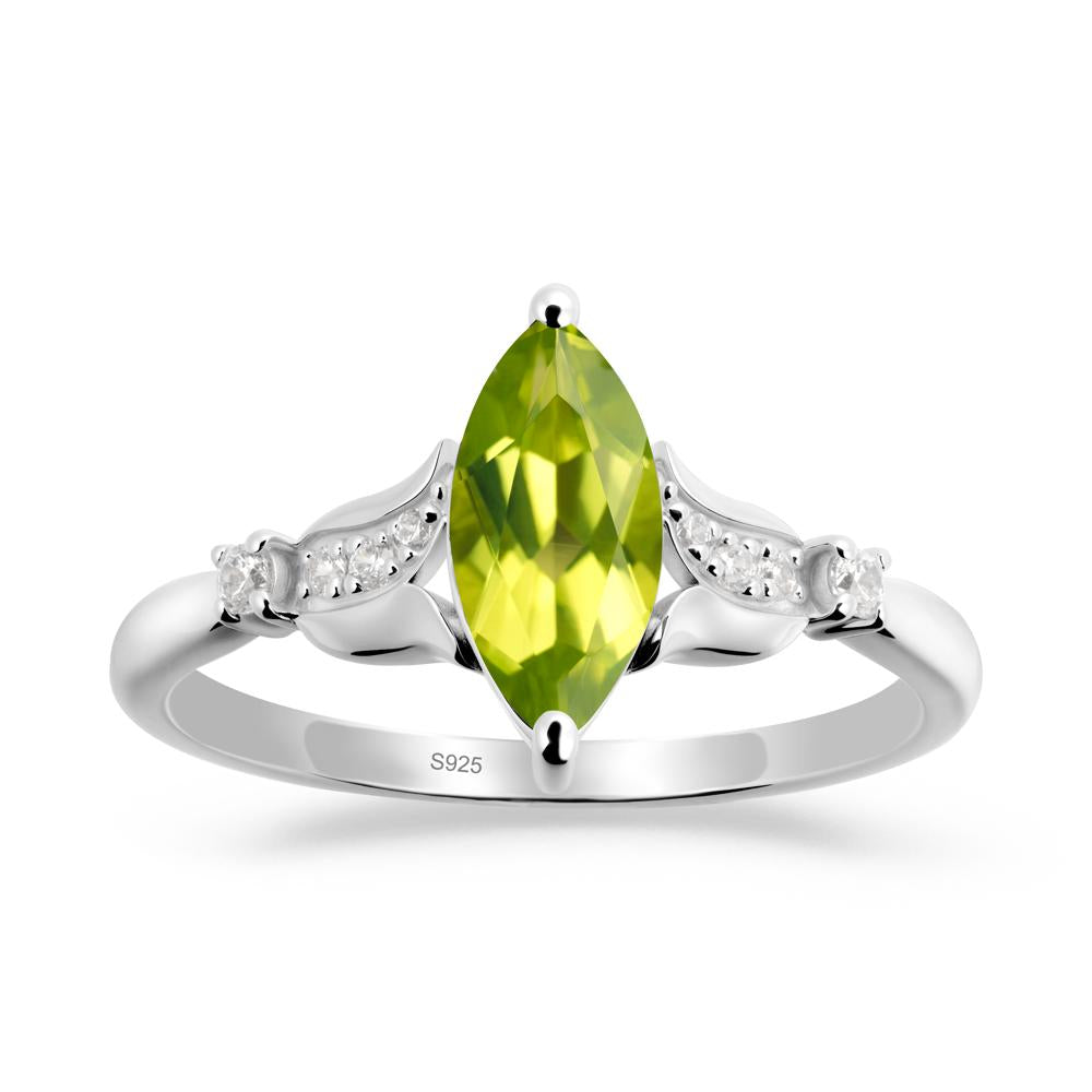 Marquise Peridot Floral Engagement Ring - LUO Jewelry #metal_sterling silver