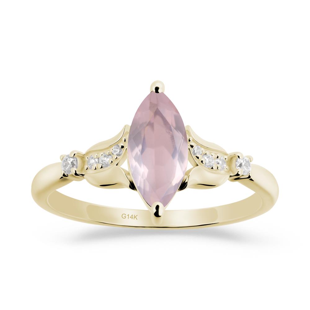Marquise Rose Quartz Floral Engagement Ring - LUO Jewelry #metal_14k yellow gold