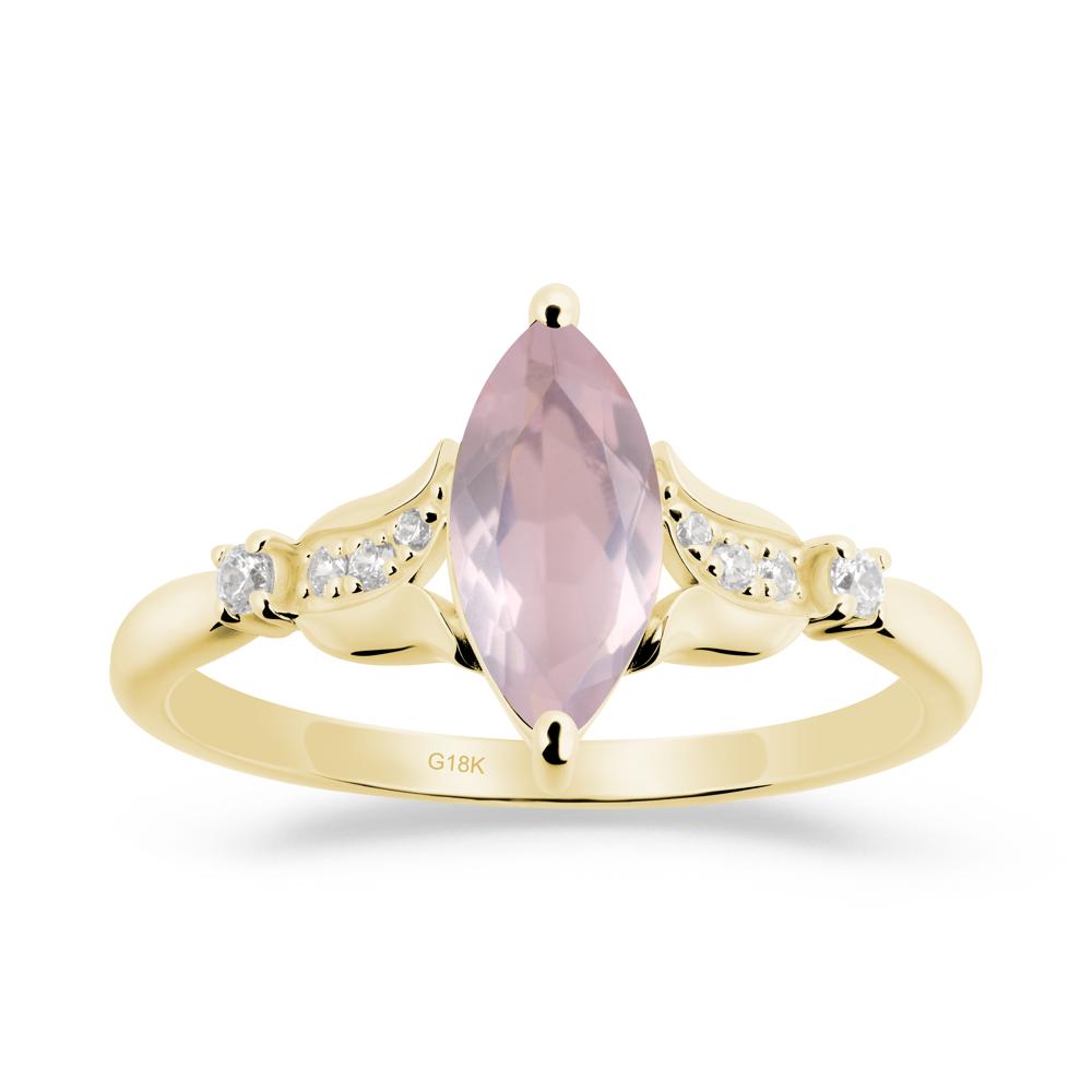 Marquise Rose Quartz Floral Engagement Ring - LUO Jewelry #metal_18k yellow gold