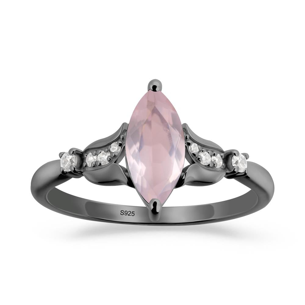 Marquise Rose Quartz Floral Engagement Ring - LUO Jewelry #metal_black finish sterling silver